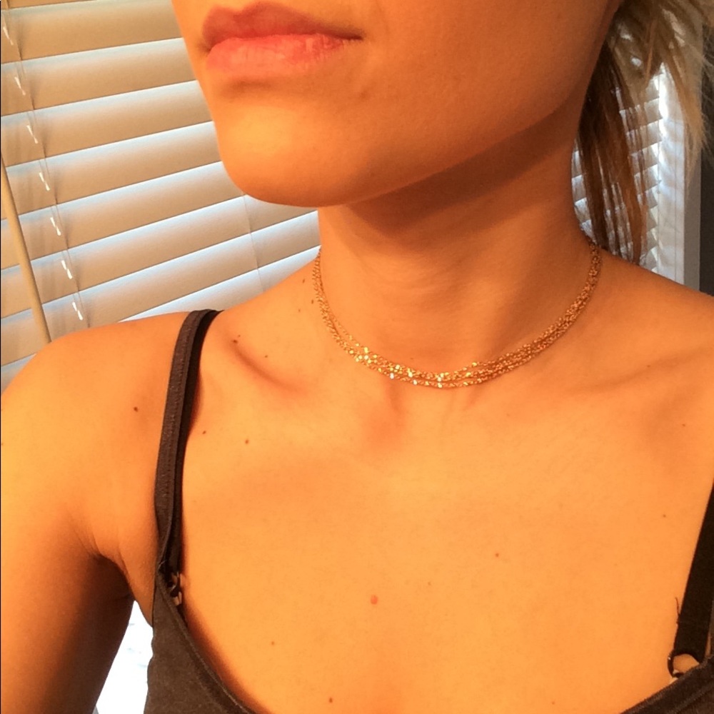 Gold 3 layer choker necklace. 15 inches